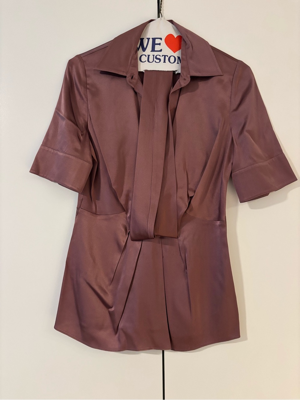 BCBGMAXAZRIA Silk Satin Short Sleeve Blouse - Dusty Mauve